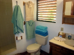 Bathroom with lots of plush towels