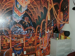 Hogwarts-style mural in HP bedroom