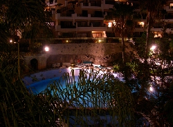 The pool area at night