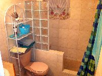 Fully tiled walk in shower with bench