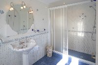 Bathroom overlooking pool