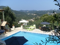 overlooking mountains and villages