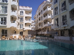 View of apartment from across the pool