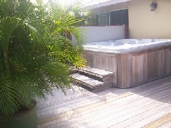 Hot tub on second floor deck