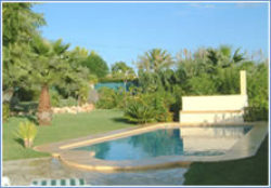 Sun setting on the pool in the evening
