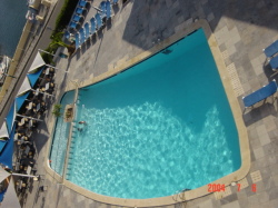 This is the pool area with snack bar.