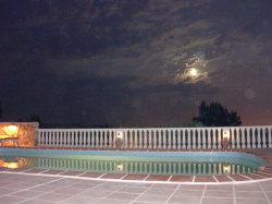 Swimming pool with full moon