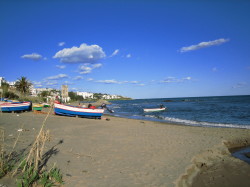 Fishing boats on beach