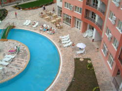 View of pool from balcony