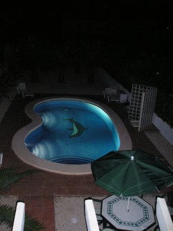 Pool area at night