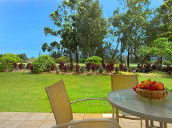 A relxaing lanai for outdoor dining.