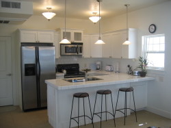 The gourmet kitchen has everything.