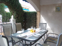 The front terrace dining area